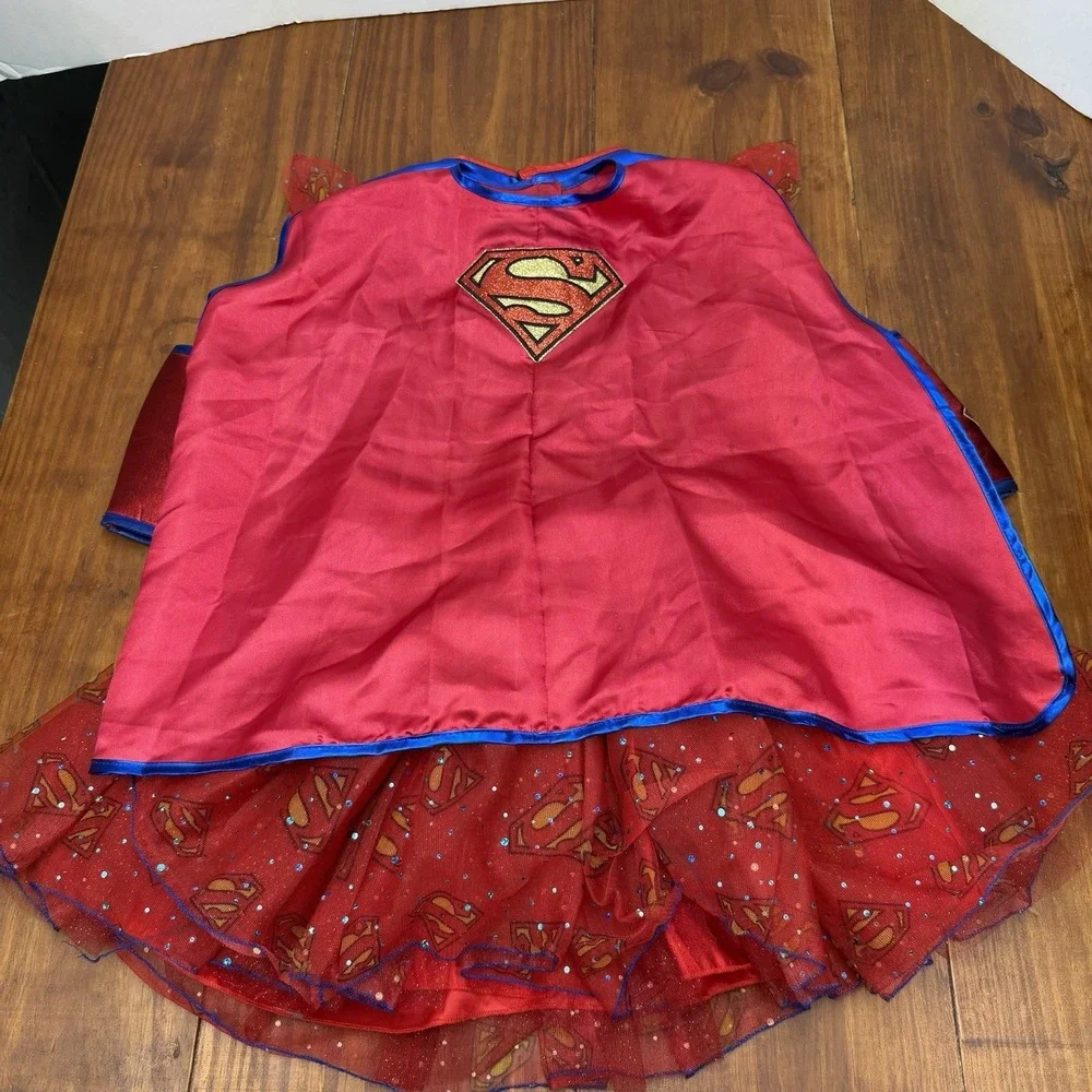 DC Superheroes Supergirl YL Costume Cosplay Dress, Belt, Cape & Armbands